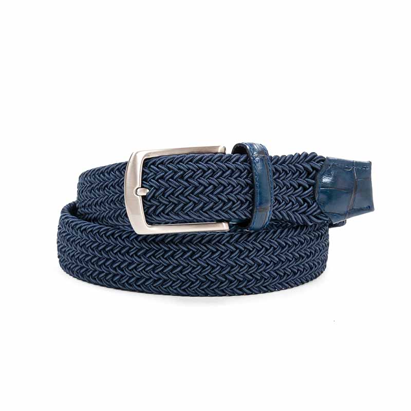 【ノストロアテュー】ゴムメッシュ ベルト 伸縮性 カジュアル クロコダイル型押し イタリア製帯 ウエスト95㎝